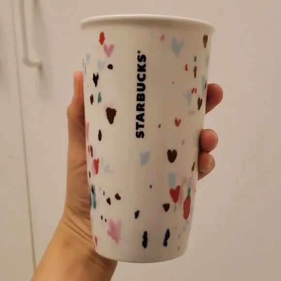 𝅺starbucks Pink Lid Hearts Ceramic 10 oz Hot Drink Tumbler - Picture 8 of 8